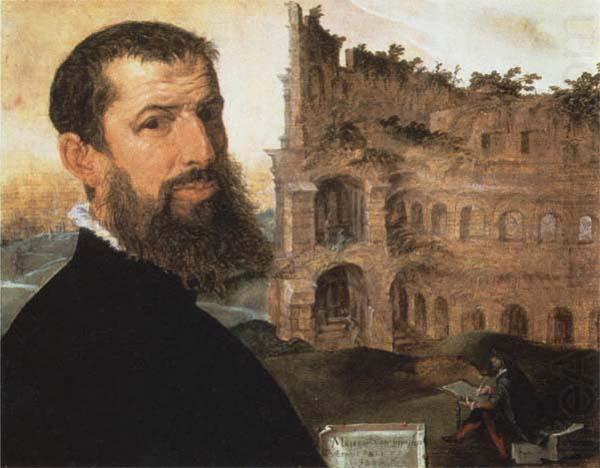 Maerten van heemskerck Self-Portrait of the Painter with the Colosseum in the Background china oil painting image